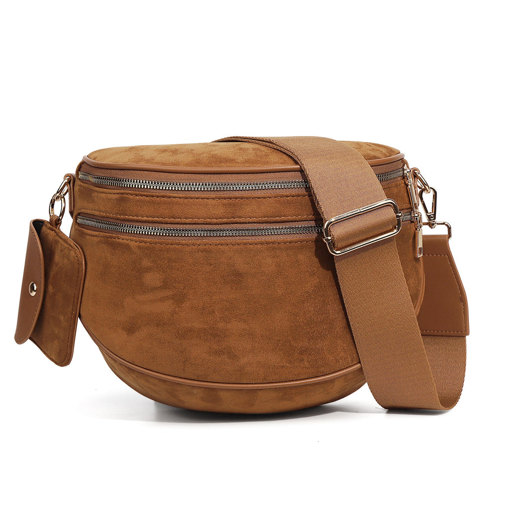 Women's Suede Crossbody Bag – Round Fashion Shoulder Bag