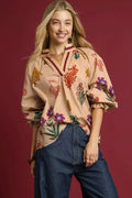 Floral Print Flounce Sleeve Blouse