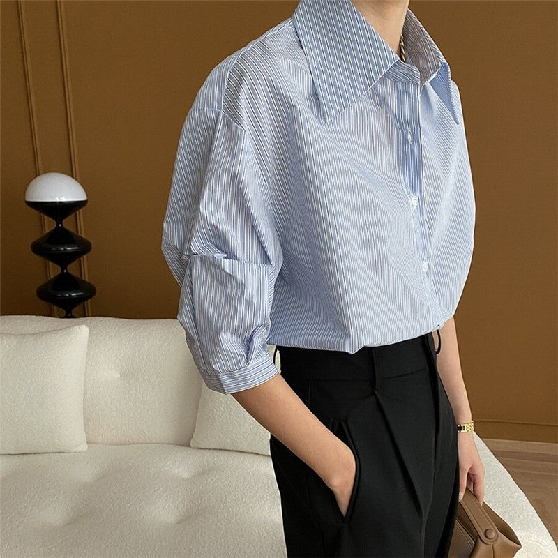 Convertible Striped Button-Down Shirt