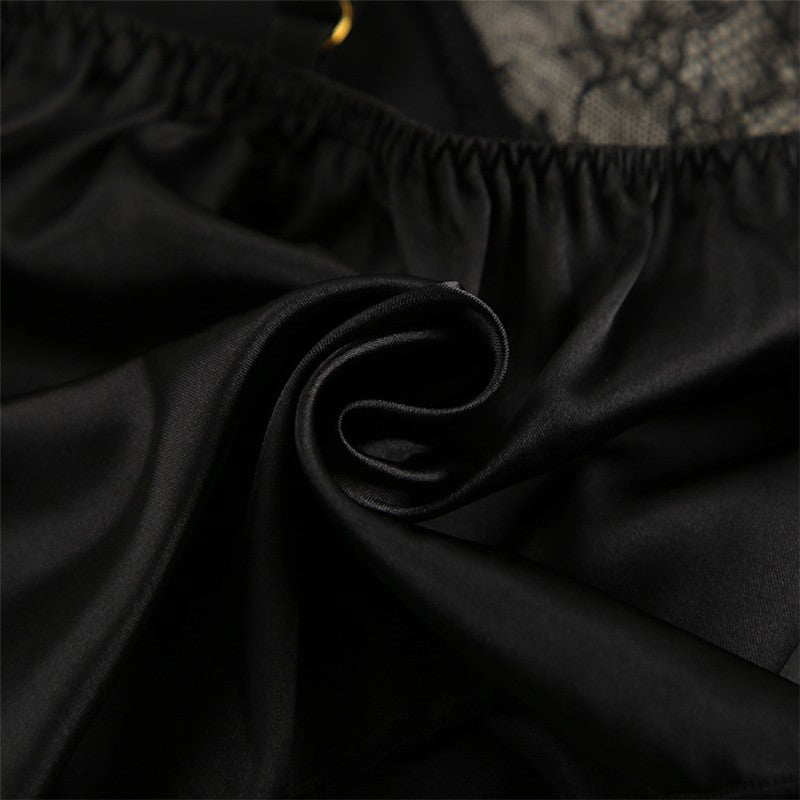 Lace-Trimmed Black Camisole and Shorts Pajama Set