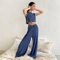 Solid Color Sleeveless Crewneck Tank Top and Wide Leg Pants Set - Loungewear