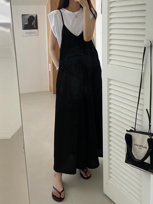 Wide Leg Solid Color Spaghetti-Neck Overalls