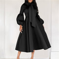 Bubble Sleeve Tie-Waist Maxi Evening Dress