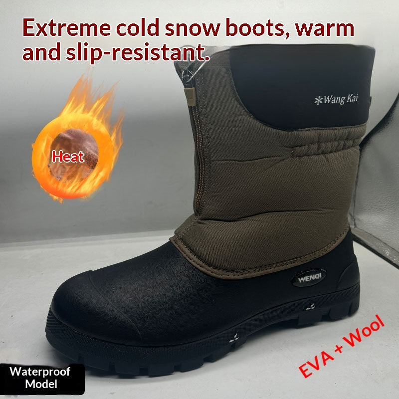 Men's Insulated Wool Snow Boots | Sheepskin Cold Weather Work Boots Mid-Calf