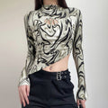 Water Ripple Hollow Letter Asymmetrical Crop Top