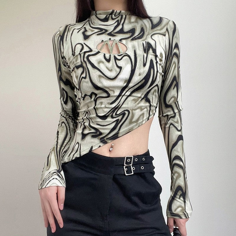 Water Ripple Hollow Letter Asymmetrical Crop Top