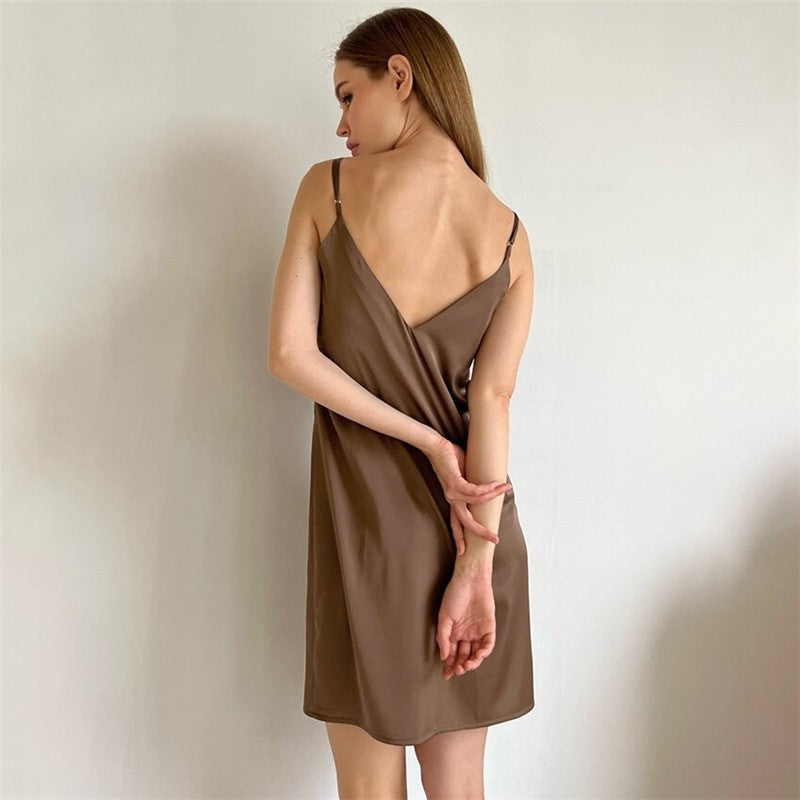 Sleek Backless Halter Nightgown