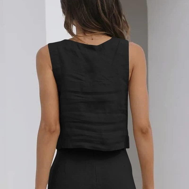 Sleeveless Top and Solid Color Shorts Ensemble
