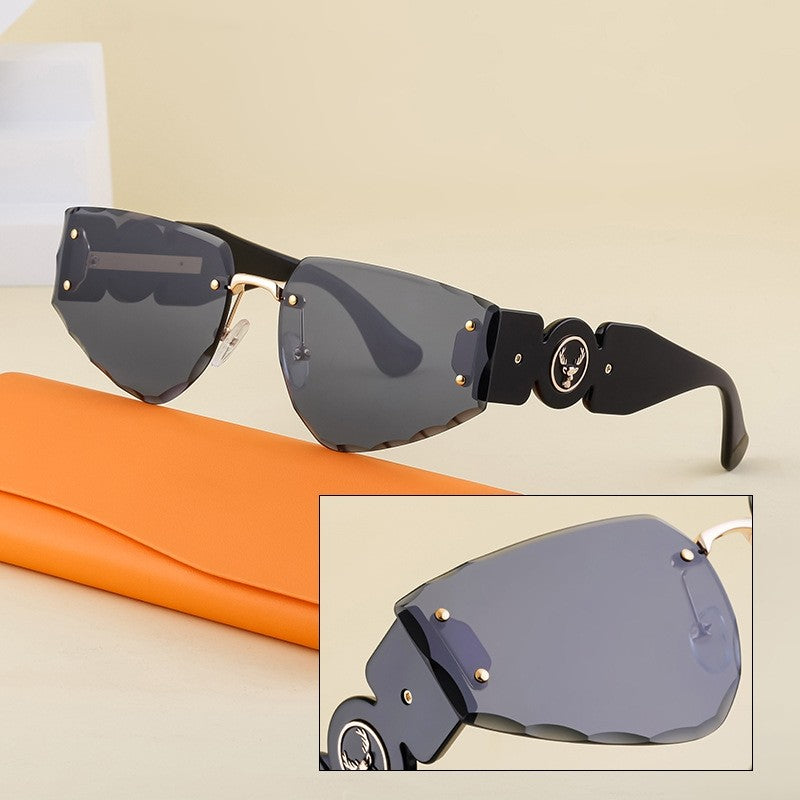Fashionable Rimless Wide-Leg Carved Floral Sunglasses