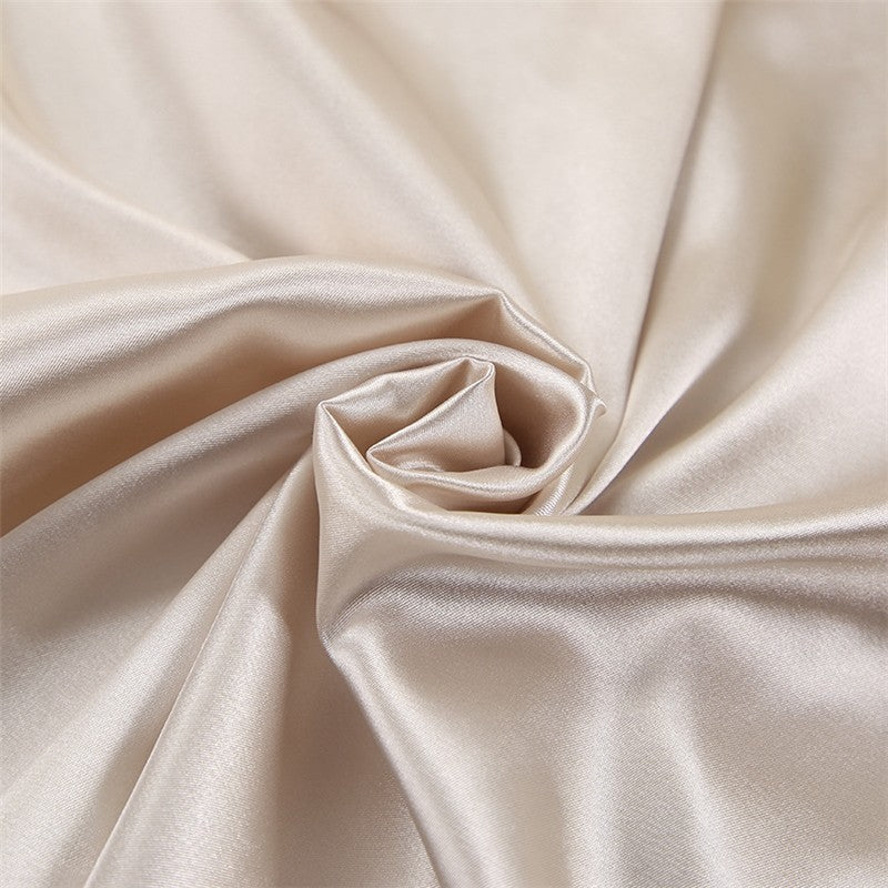Solid Color Satin Long Sleeve Lapel Single Breasted Blouse and Shorts Set