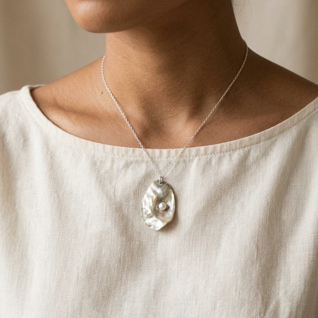 Oyster Shell Pendant Necklace ~ Valentino