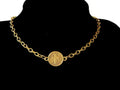 Cross on a Coin Pendant on a 17" Antique Brass/ Gold Color Necklace/Choker
