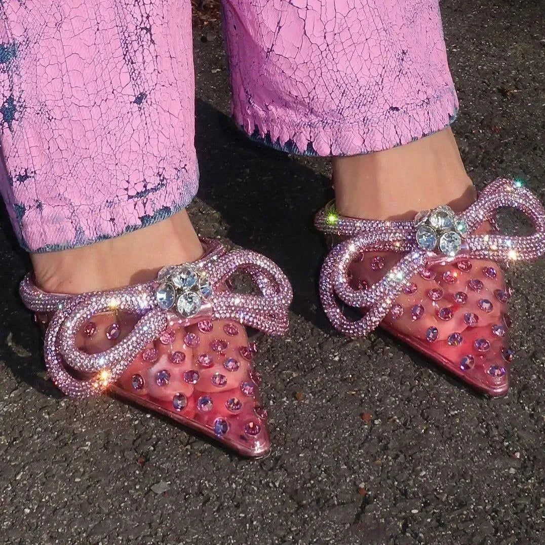 Crush Wrap Around Diamond Bow Hot Pink Heels