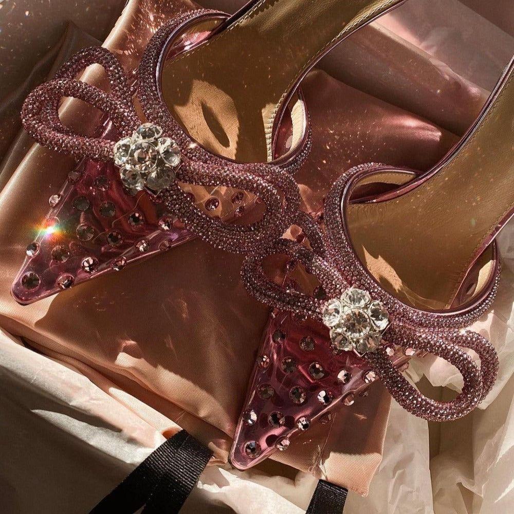 Crush Wrap Around Diamond Bow Hot Pink Heels