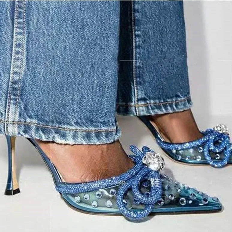 Crush Wrap Around Diamond Bow Blue Heels