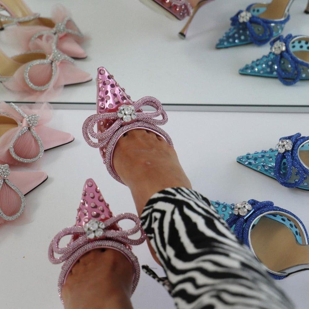 Crush Wrap Around Diamond Bow Hot Pink Heels