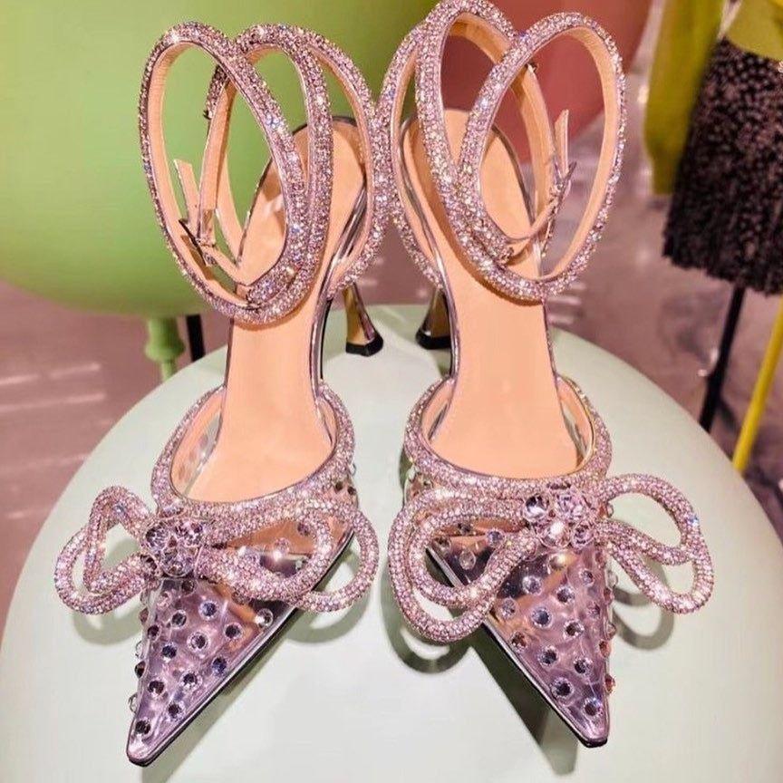 Crush Wrap Around Diamond Bow Hot Pink Heels