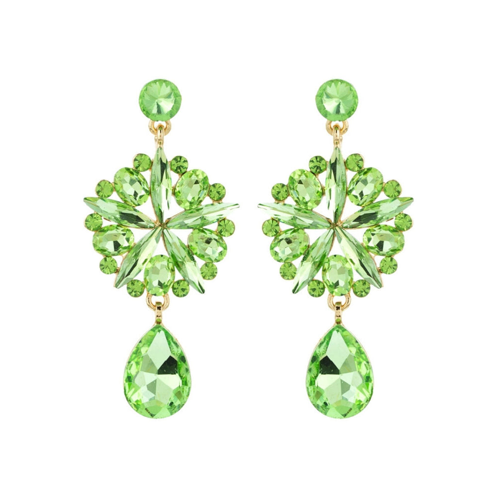 Statement Lime Crystal Burst Earrings – Trendy Chic Jewelry Accessory