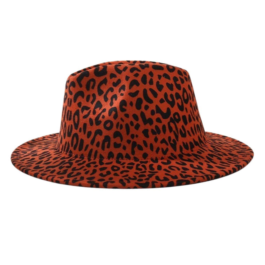Fashion Fedora Hat Rust Orange Leopard Print Stylish Statement Accessory