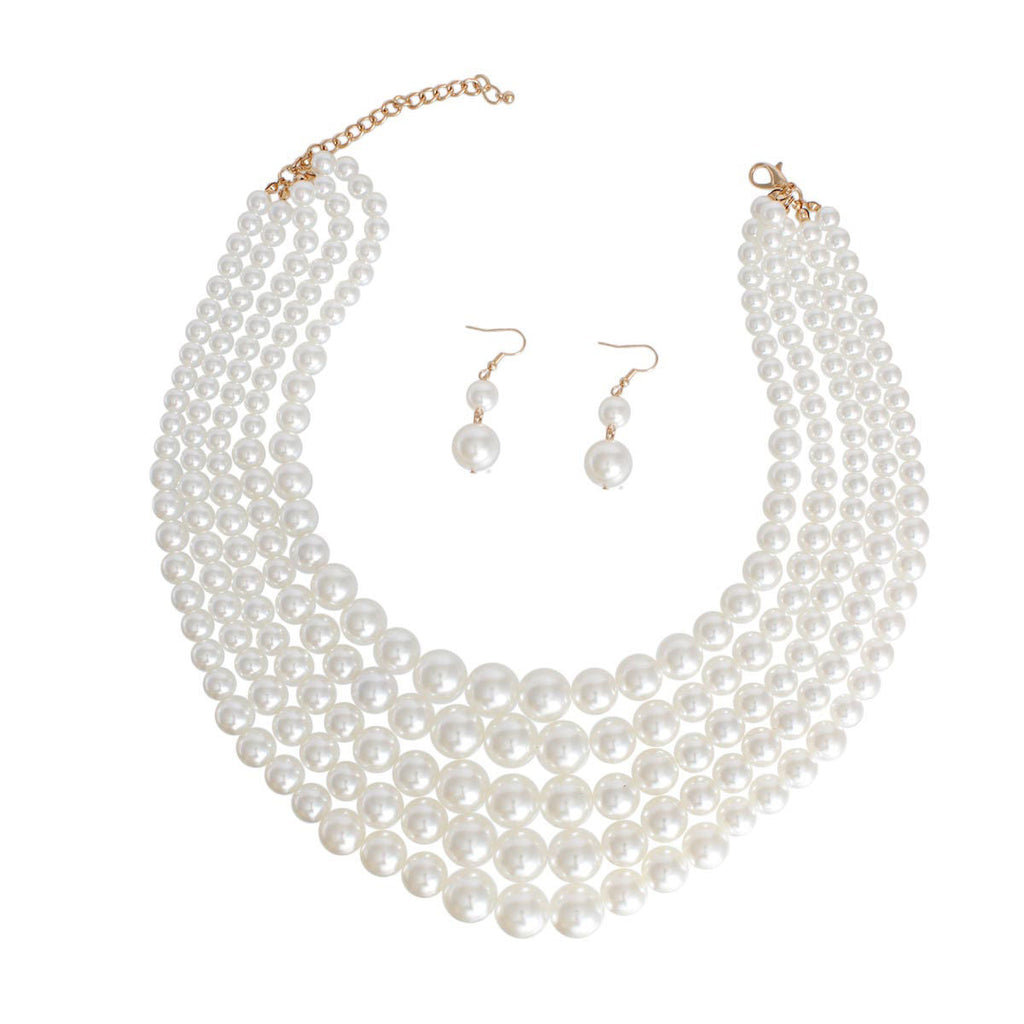 Multi Strand Cream Pearl Statement Necklace Set Elegant Chic Jewelry