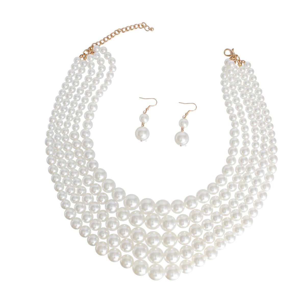 Multi Strand Cream Pearl Statement Necklace Set Chic Elegant Layered Jewelry