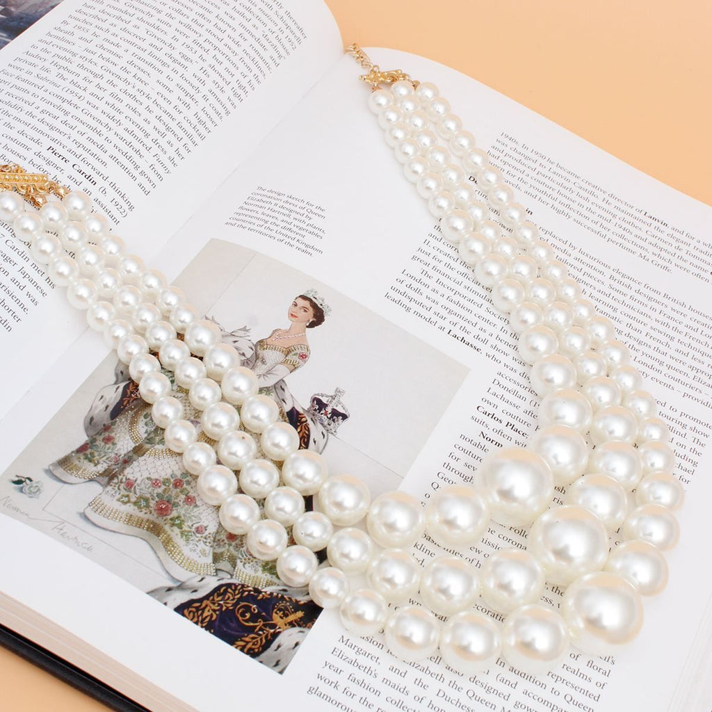 Women’s Layered Pearl Necklace Cream Bubble Gum Stylish Statement Jewelry