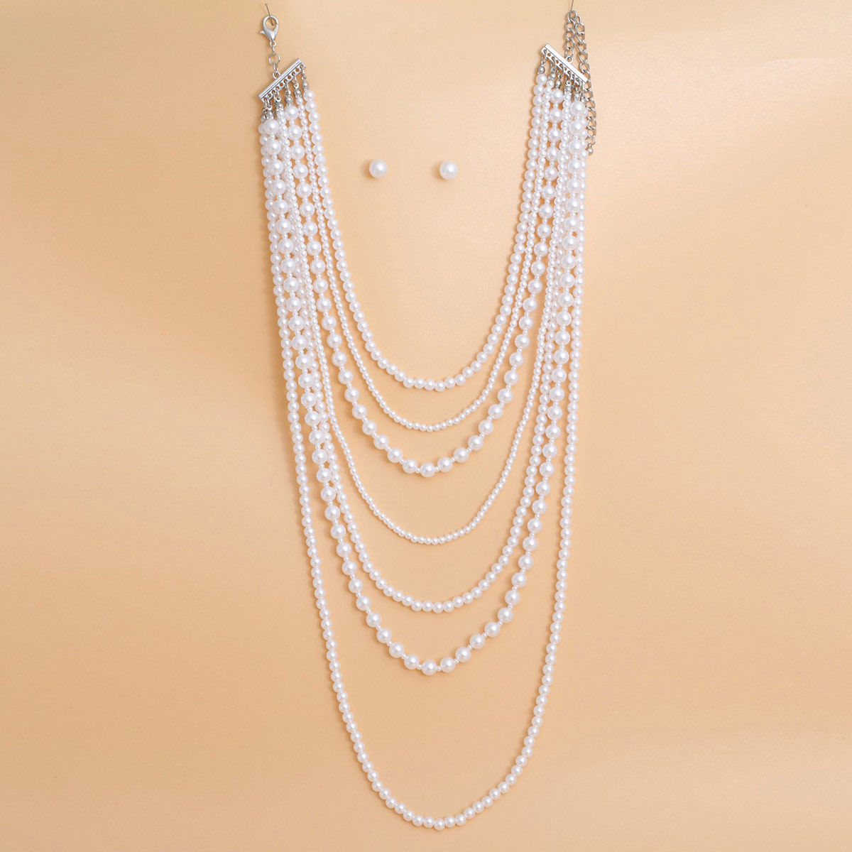 Pearl Necklace 7 Strand Long Layered White Statement Jewelry for Women