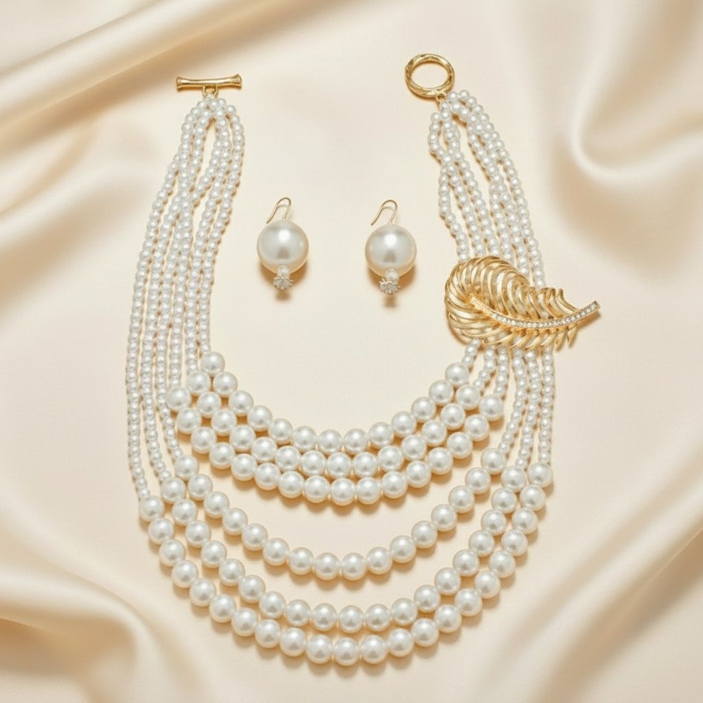 Statement Brooch Necklace with Cream Pearl and Detachable Feather, Stylish Fashion Accessory