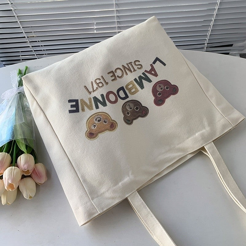 Large Capacity Canvas Shoulder Bag with Literary Style