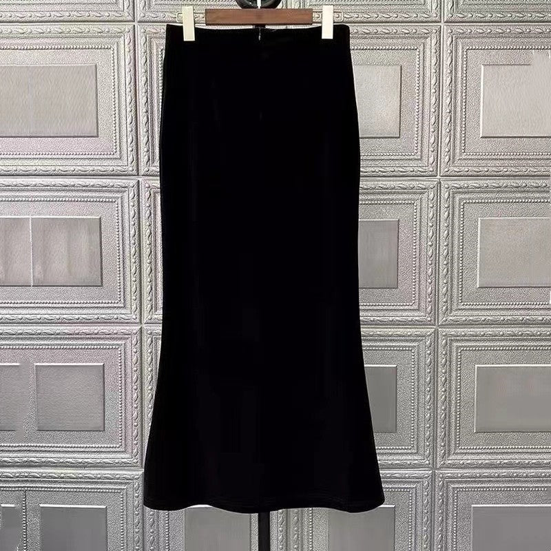 Solid Color Pleuche Slit Fish Tail Skirt