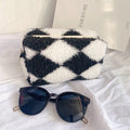 Plaid Plush Crossbody Bag | Large Capacity Makeup & Storage Organizer | Korean Style