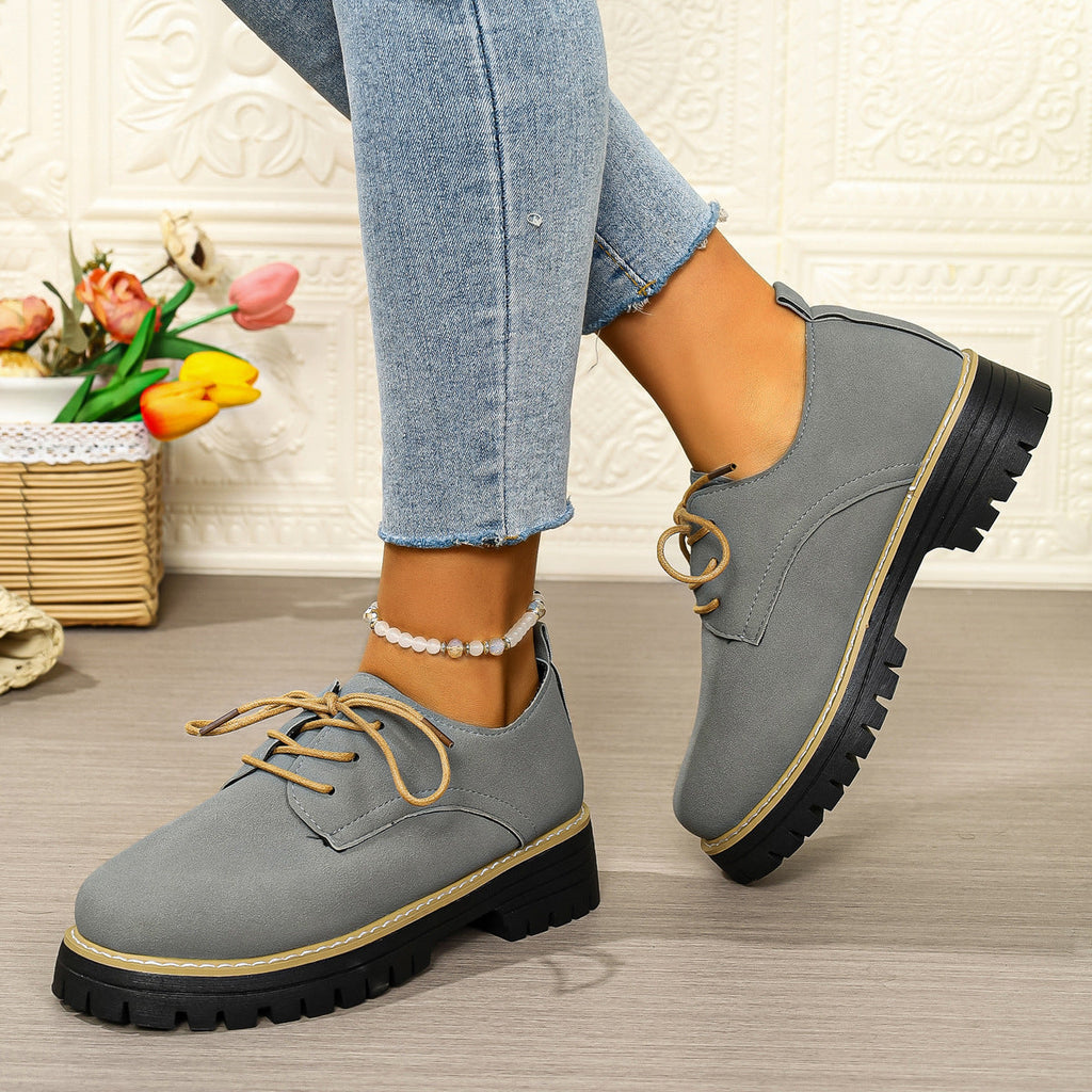 Plus-Size Women's Chunky Heel Lace-Up Business Casual Shoes | Round Toe PU Leather