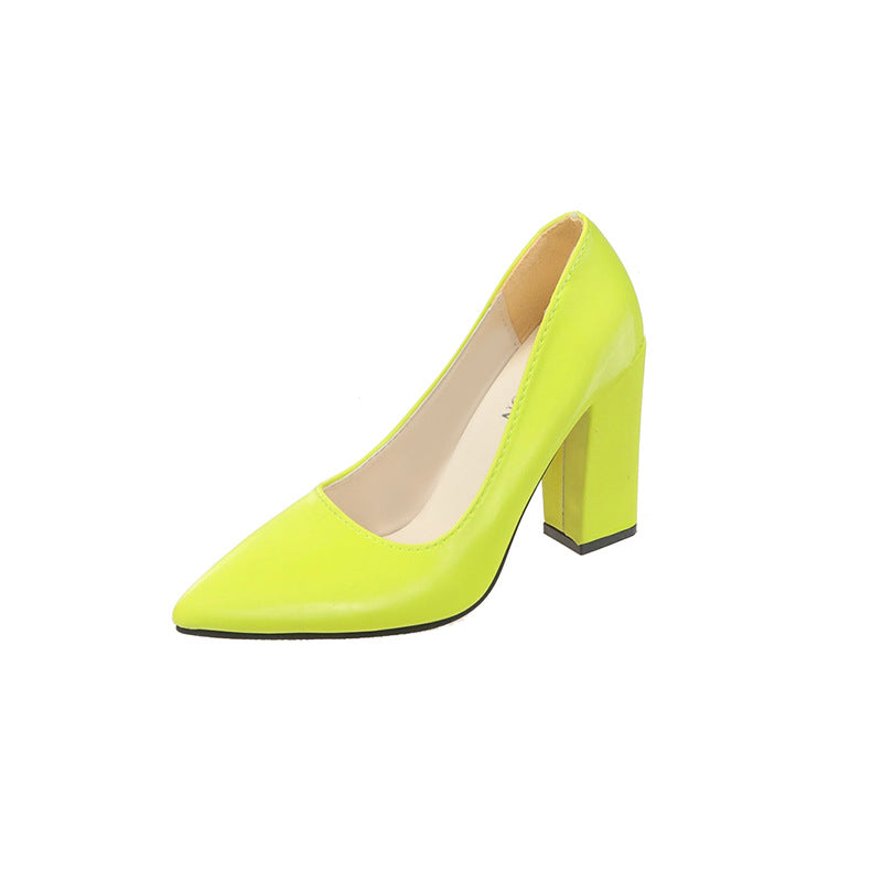 Women's Pointed-Toe Chunky Heel Pumps - Slip-On Block Heel Shoes
