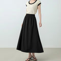 Solid Color Elastic Waist A-Line Skirt with Flared Hem