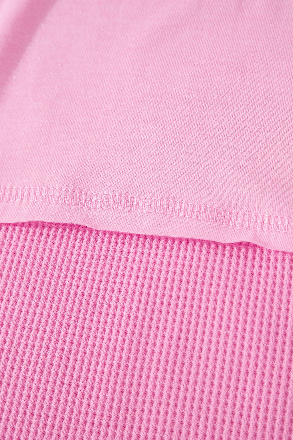 Pink Solid Color Raw Seam Waffled Patchwork Casual T Shirt
