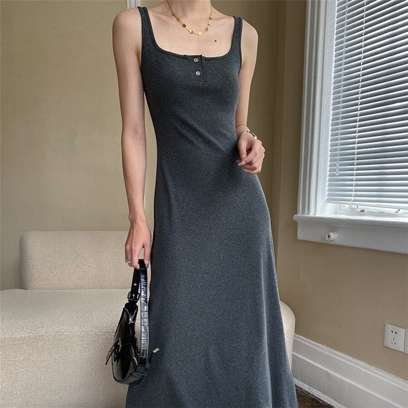 V-Neck Bodycon Dress with Slim Fit and Button-Up Detail