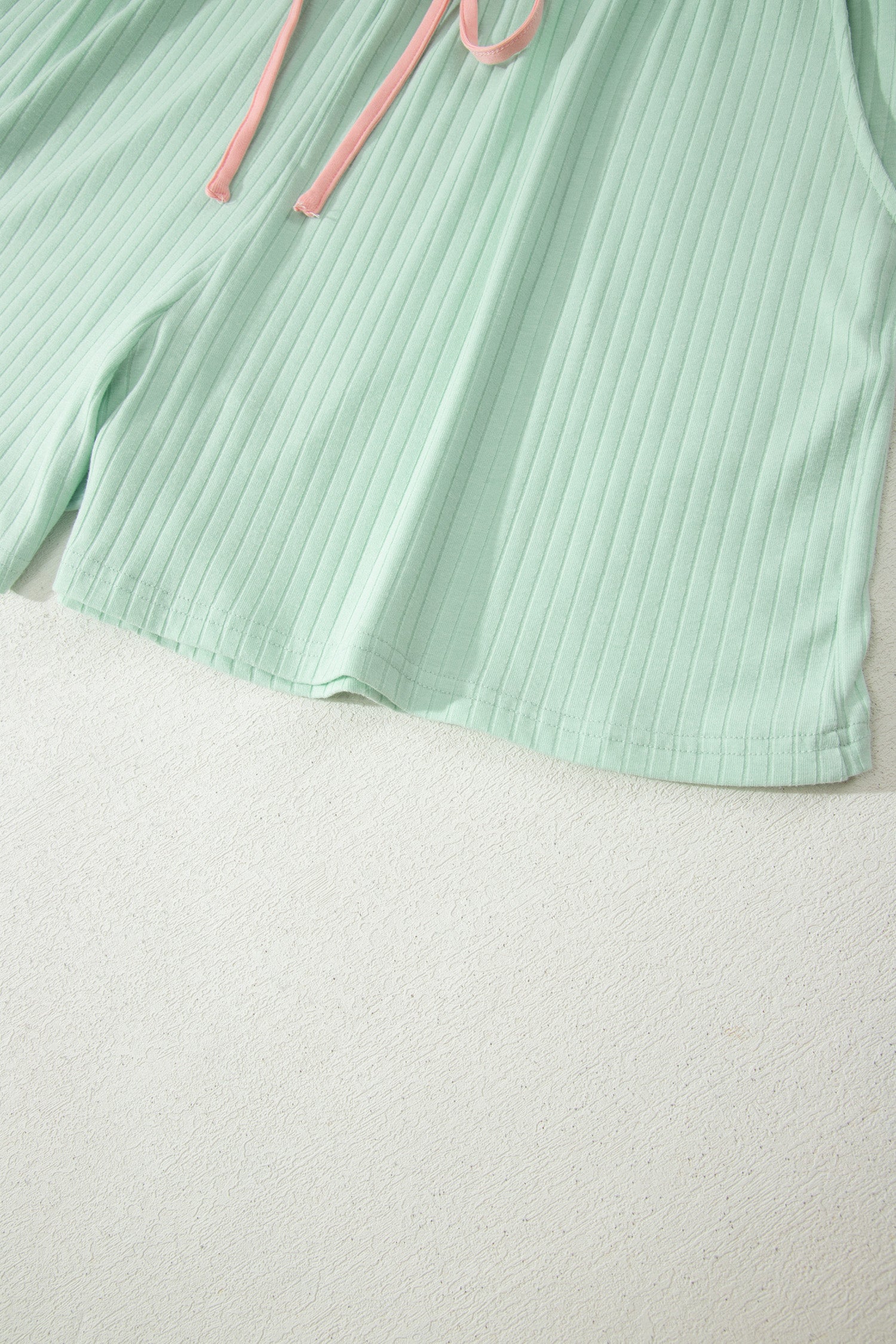 Clearly Aqua Plus Size Ribbed Color Block Trim Drawstring Shorts 2pcs Set