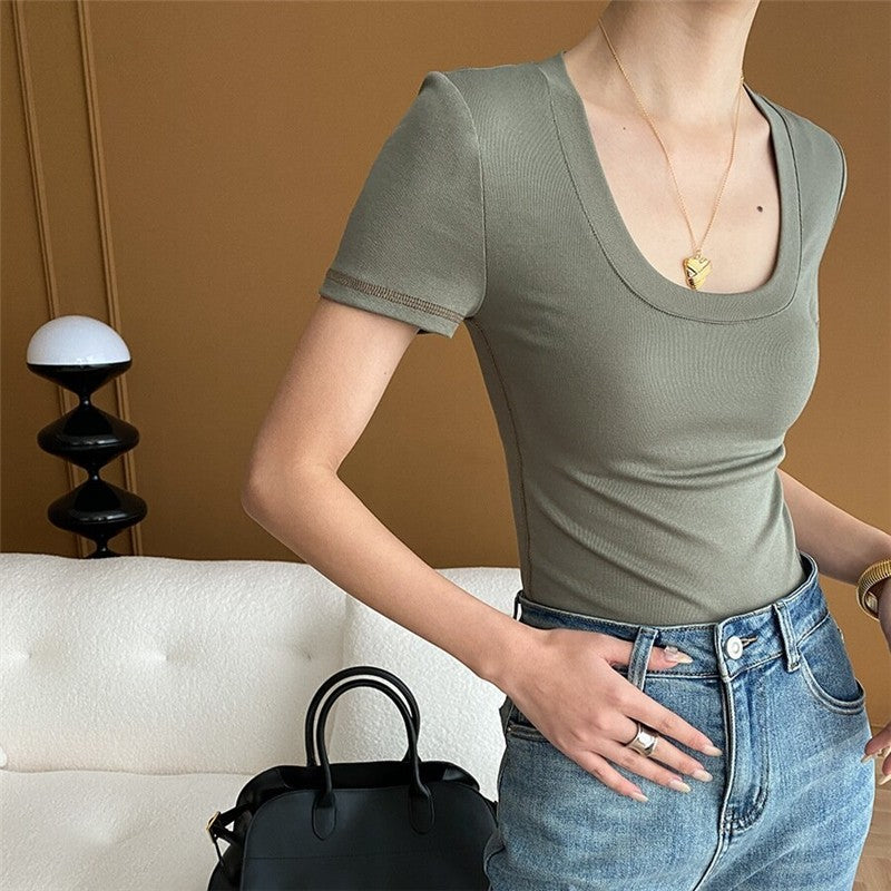 V-Neck T-Shirt with Unique Outer Seam Stitching