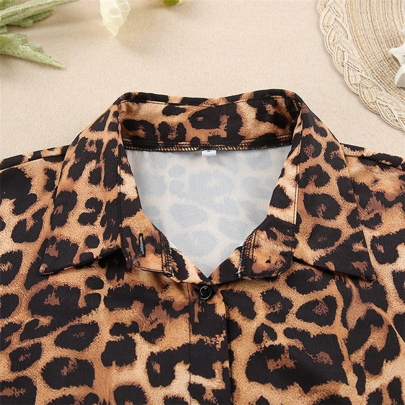 Leopard Print Long Sleeve Top and Trousers Ensemble