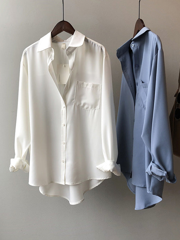 Urban Solid Color Lapel Long Sleeves Blouse