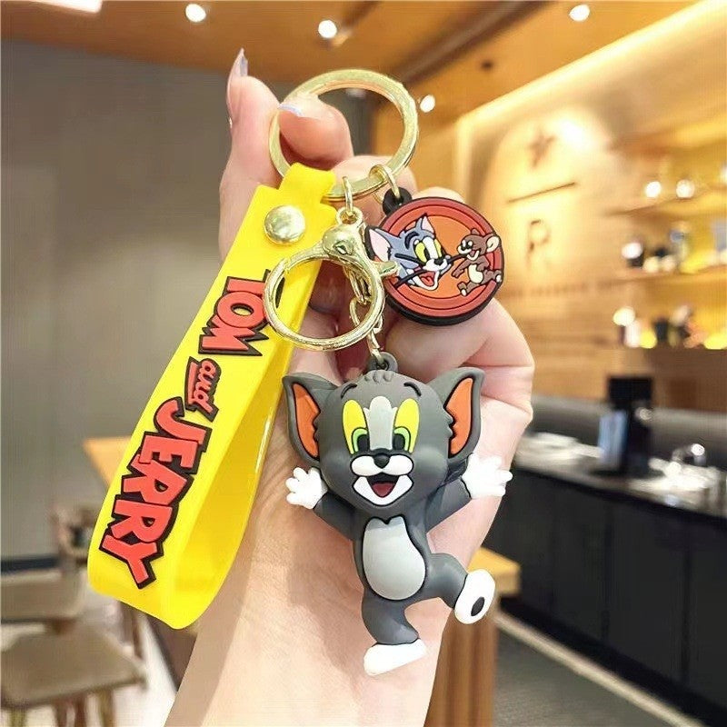 Whimsical Cat and Mouse Cartoon Keychain