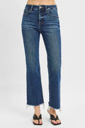 Full Size Tummy Control High Rise Crop Straight Raw Cut Hem Jeans Plus Size