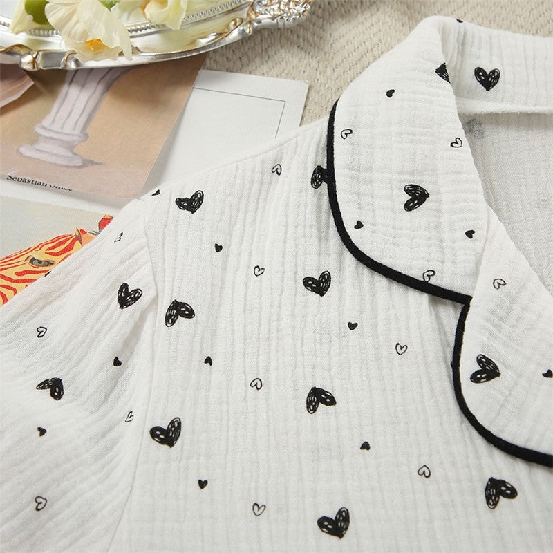 Home Wear Set: Printed Short Sleeve Top with Long Pants