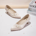 Women's Jacquard Pointed-Toe Kitten Heel Pumps | Floral Pearl Satin Dress Shoes