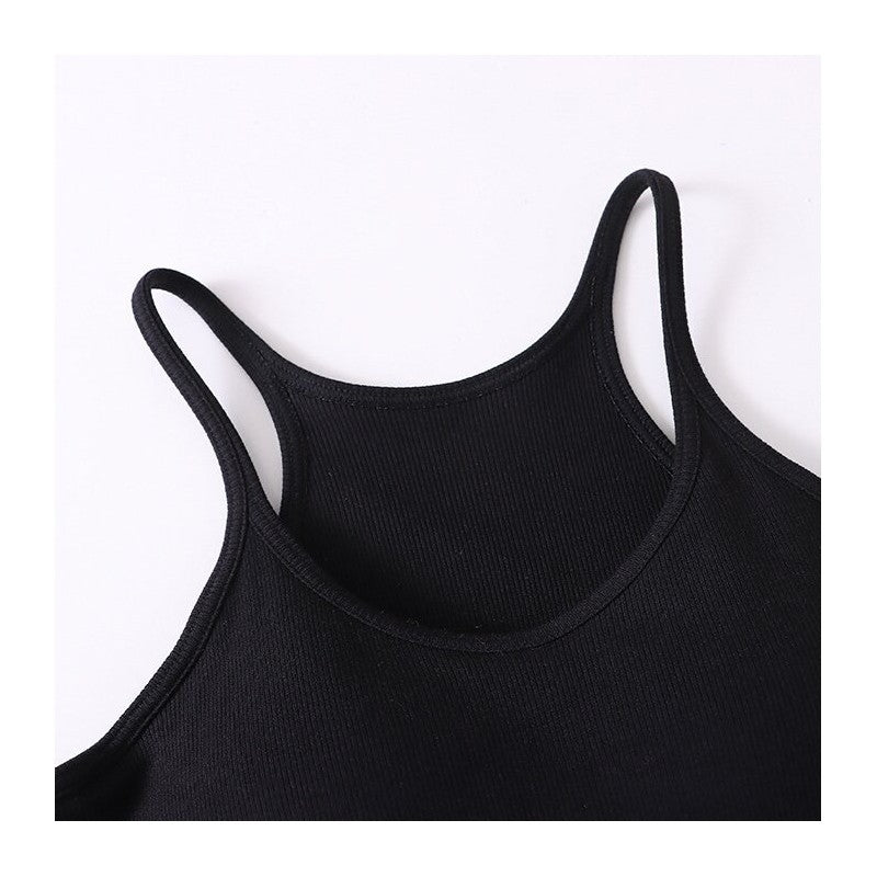 Padded Spaghetti Strap Tank Top with Thread Detail