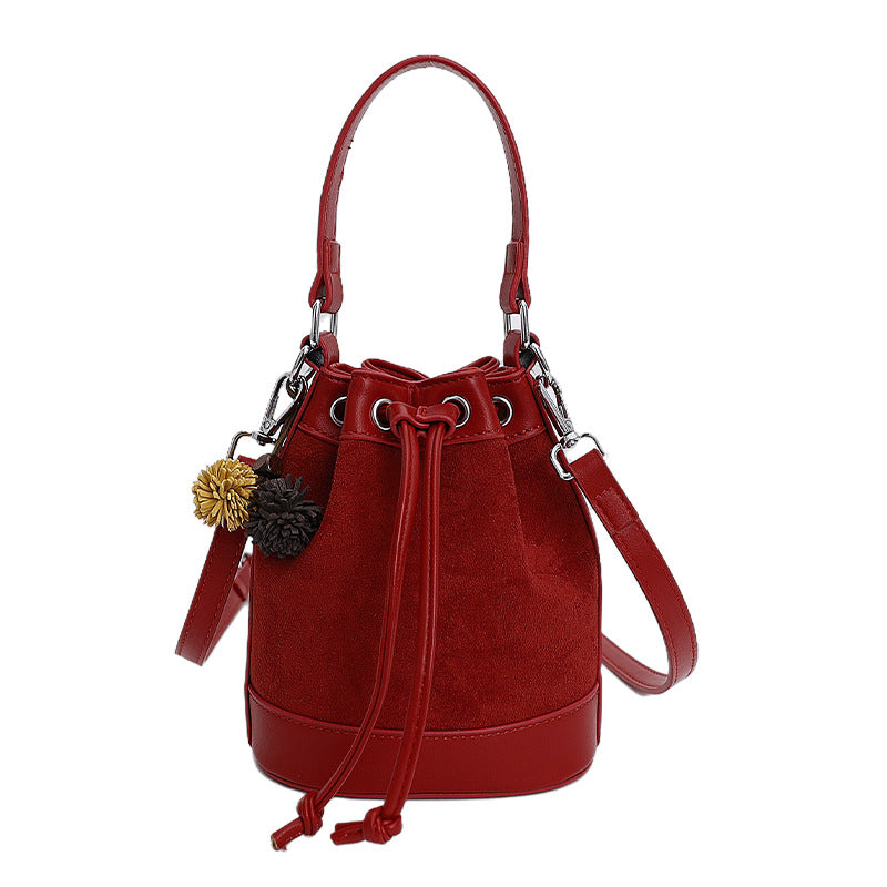 Women's Drawstring Bucket Bag | PU Leather Shoulder Bag with Adjustable Strap