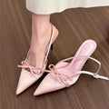 Women's Bow-Detail Pointed-Toe Mid-Heel Sandals - Elegant Casual Footwear
