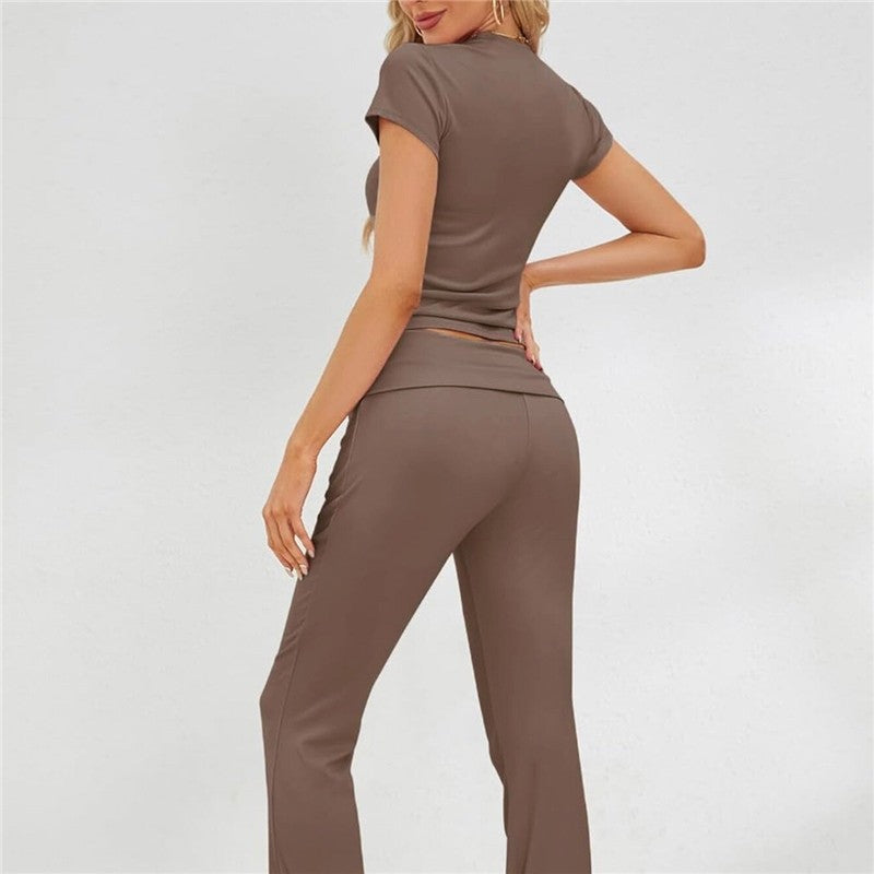 Slim Fit Solid Color Casual Short Sleeve Suit