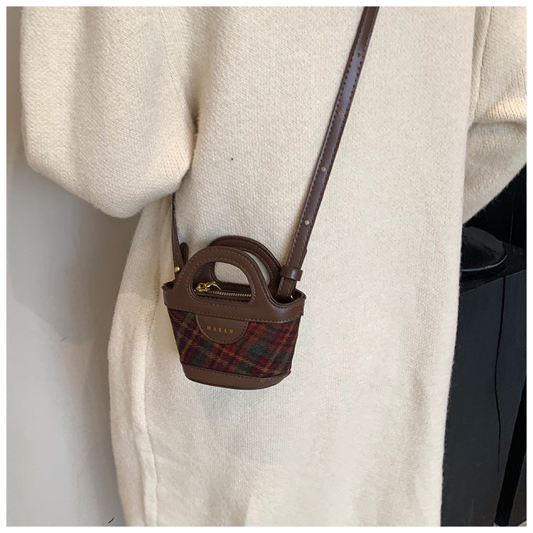 Patchwork Plaid Mini Tote Crossbody Bag - Korean Fashion PU Leather Handbag
