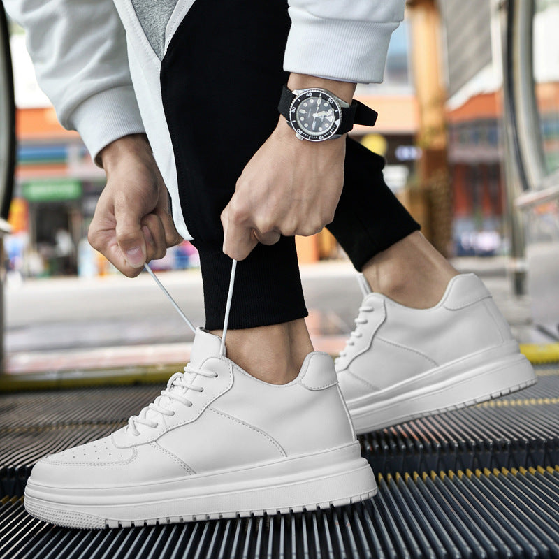 Korean-Style Low-Top Sneakers – Men's & Women's Casual White Shoes | Thick Sole Lace-Up